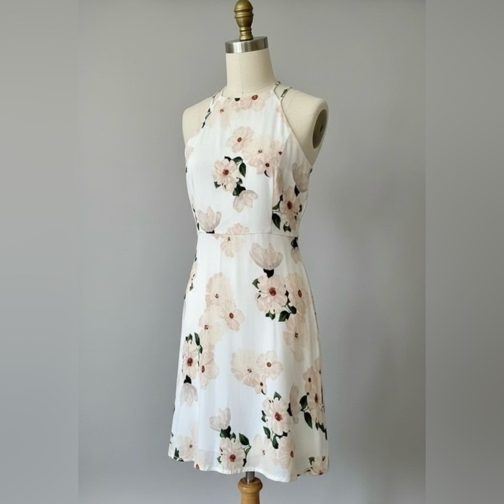 Dynamite| Feminine White & Pink Floral Sleeveless Halter A-Line Dress Size XS